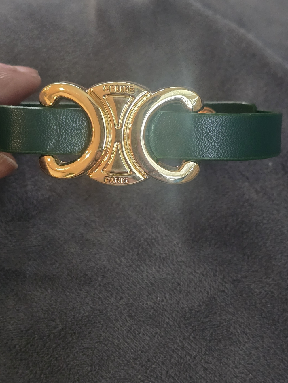 Celine Green Leather Triomphe Bracelet with Gold-Tone Hardware